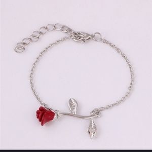 HP!! NWT Silver Goth Boho Red Rose Bracelet!